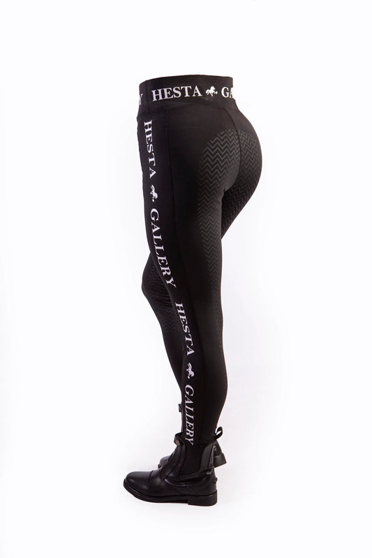 Hestagallery ridetights med høj talje og med fuldsilikone, sort